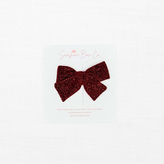 glitter christmas deep red bow for girls.