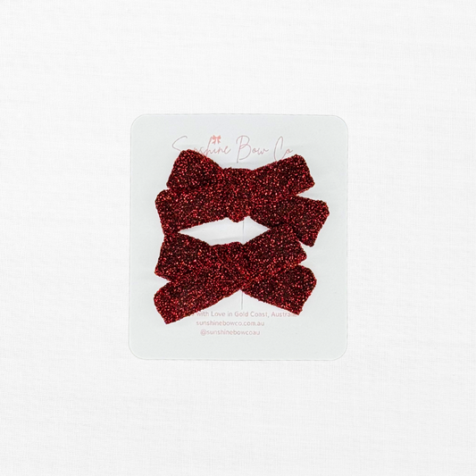 red glitter christmas pigtail bows for girls.